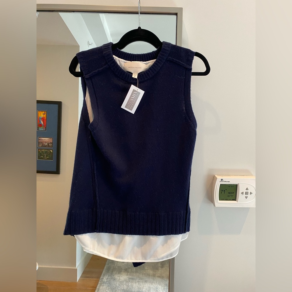 Brochure Walker Blue Sweater with silk shirt attached.